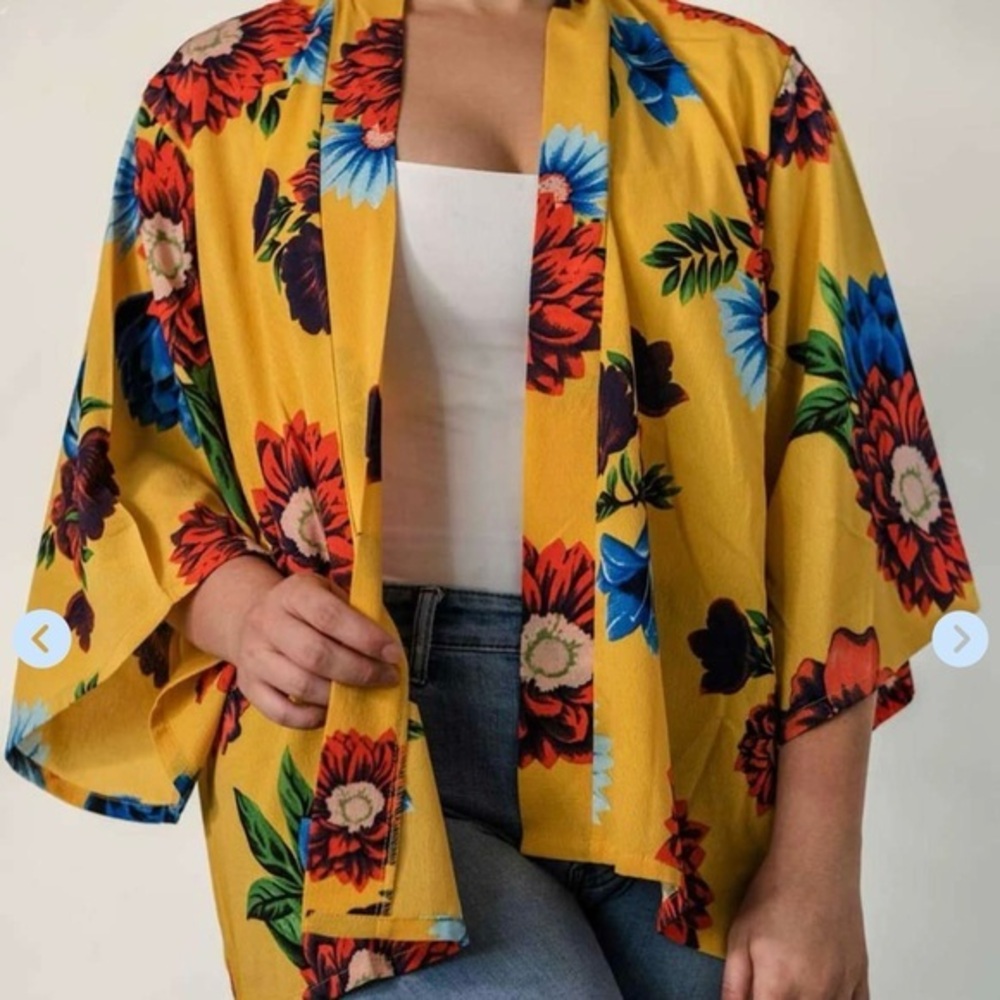 Anthropologie Do Everything In Love Yellow Floral Vibrant Cardigan Beach Kimono - Picture 2 of 8